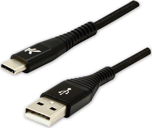 USB cable Logo USB cable (2.0), USB A M- USB C M, 1m, 480Mbps, 5V/3A, black, Logo, box, nylon braid, aluminum connector cover