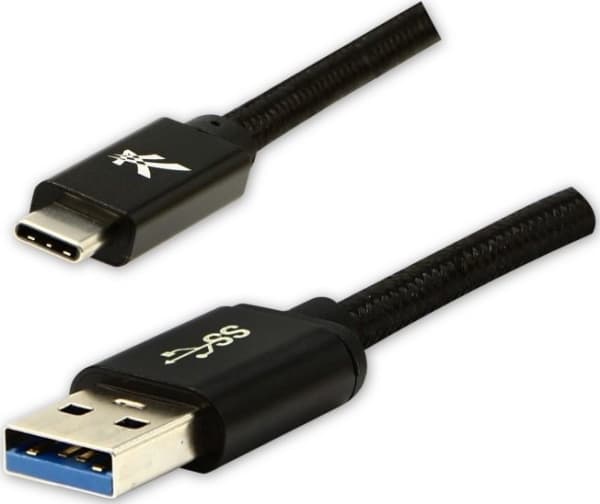 USB cable Logo USB cable (3.2 gen 1), USB A M- USB C M, 1m, 5 Gb/s, 5V/3A, black, Logo, box, nylon braid, aluminum connector cover