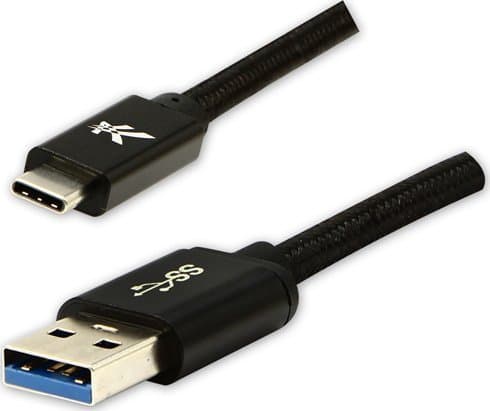 USB cable Logo USB cable (3.2 gen 1), USB A M- USB C M, 1m, 5 Gb/s, 5V/3A, black, Logo, box, nylon braid, aluminum connector cover