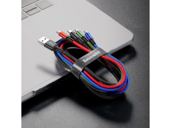 Baseus CA1T4-B01, Sort, USB A, Lightning + micro-USB B + USB C, 1,2 m, Hankjønn, Hankjønn