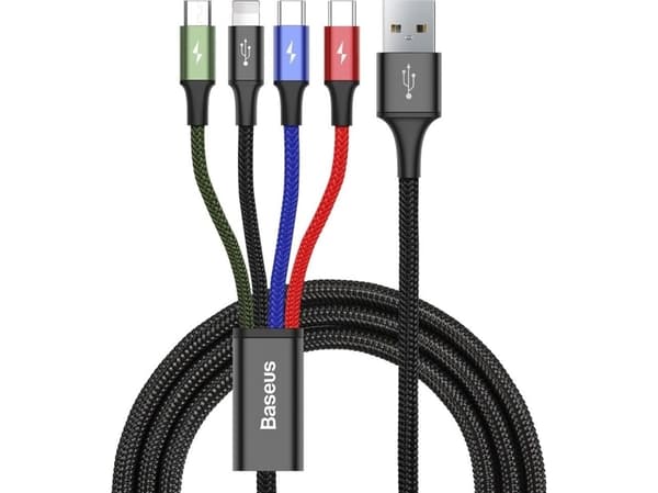 Baseus CA1T4-B01, Sort, USB A, Lightning + micro-USB B + USB C, 1,2 m, Hankjønn, Hankjønn