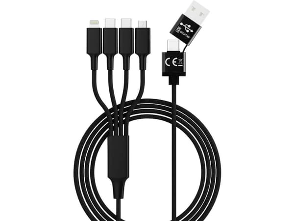 Smrter USB-opladerkabel USB-A-hanstik, USB-C® stik, USB-C® stik, USB-Micro-B 3.0 Stik , Apple Lightning-stik 1.20 m Sort SMRTER_ELITE_C_BK