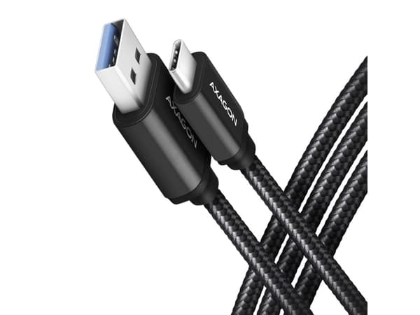 Axagon BUCM3-AM20AB, 2 m, USB C, USB A, USB 3.2 Gen 1 (3.1 Gen 1), 5 Gbit/s, Svart