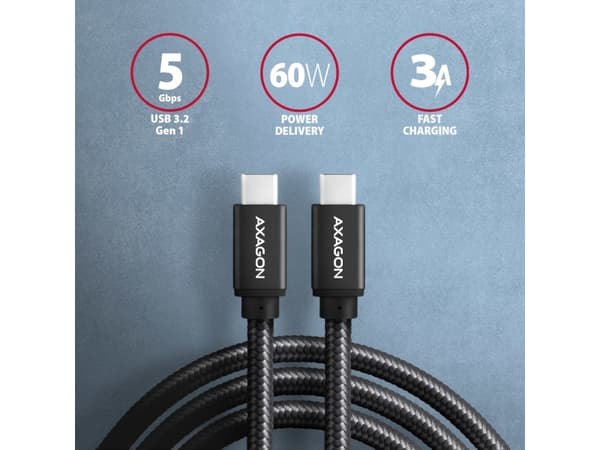 Axagon BUCM3-CM20AB, 2 m, USB C, USB C, USB 3.2 Gen 1 (3.1 Gen 1), 5 Gbit/s, Svart