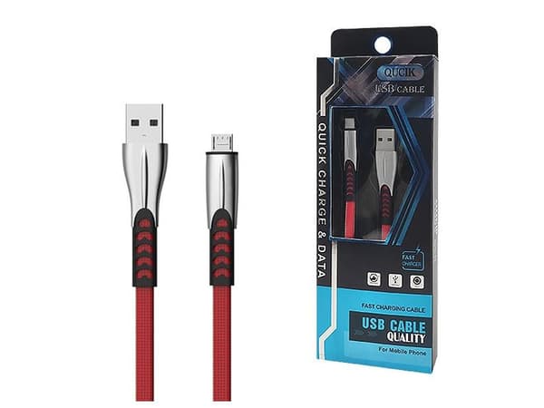 SOMOSTEL USB CABLE MICRO 2.4A RED 2400MAH QUICK CHARGER QC 3.0 1M POWERLINE METAL PLUGS BW02