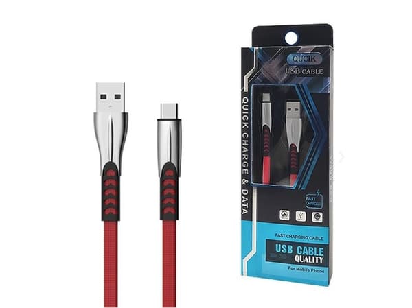 SOMOSTEL CABLE USB TYP-C 2.4A RED 2400MAH QUICK CHARGER QC 3.0 1M POWERLINE METAL PLUGS BW02