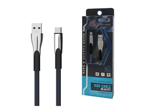 SOMOSTEL CABLE USB TYP-C 2.4A BLUE 2400MAH QUICK CHARGER QC 3.0 1M POWERLINE METAL PLUGS BW02