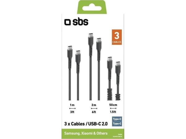 SBS TEKITCC3IN1K, 2 m, USB C, USB C, USB 3.2 Gen 1 (3.1 Gen 1), Svart