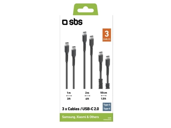 SBS TEKITCC3IN1K, 2 m, USB C, USB C, USB 3.2 Gen 1 (3.1 Gen 1), Svart