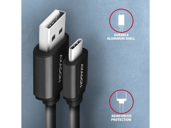 Axagon BUCM-AM10TB, 0,6 m, USB C, USB A, USB 2.0, 0,48 Gbit/s, Svart