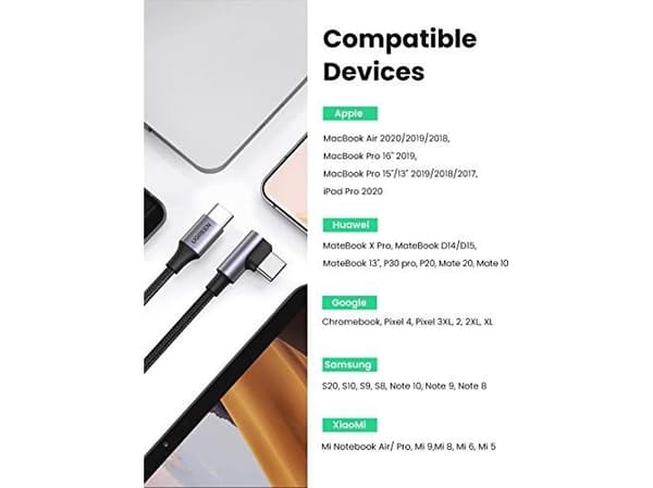 Ugreen 70643, 1 m, USB C, USB C, USB 2.0, 0,48 Gbit/s, Svart, Grå