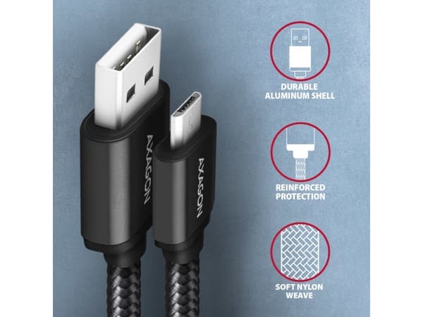 Axagon BUMM-AM20AB, 2 m, Micro-USB B, USB A, USB 2.0, 0,48 Gbit/s, Svart