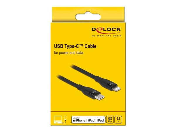 Delock - Lightning-kabel - 24 pin USB-C hann til Lightning hann - 50 cm - svart - Power Delivery-støtte