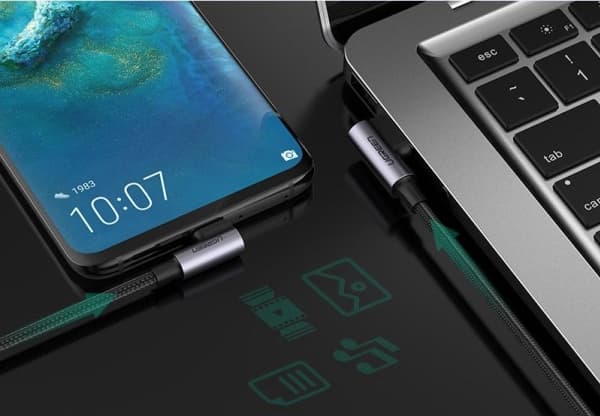 USB Cable Ugreen Ugreen Angled Cable Usb - Usb Type C Quick Charge 3.0 Qc3.0 3 A 2 M Gray Cable (Us176 20857)