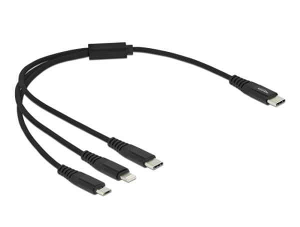 Delock 3 in 1 - Dedikerad laddningskabel - 24 pin USB-C hane till mikro-USB typ B, Lightning, 24 pin USB-C hane - 30 cm - svart