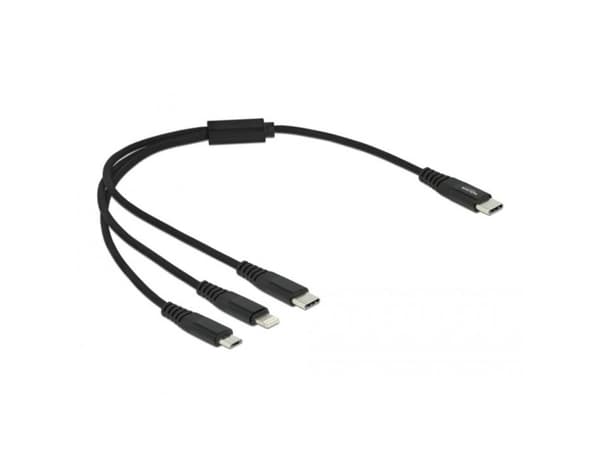 Delock 3 in 1 - Dedikerad laddningskabel - 24 pin USB-C hane till mikro-USB typ B, Lightning, 24 pin USB-C hane - 30 cm - svart