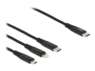 Delock 3 in 1 - Dedikerad laddningskabel - 24 pin USB-C hane till mikro-USB typ B, Lightning, 24 pin USB-C hane - 30 cm - svart
