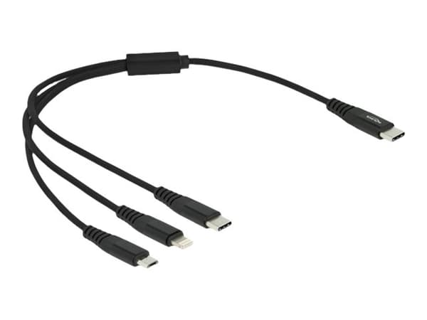 Delock 3 in 1 - Dedikerad laddningskabel - 24 pin USB-C hane till mikro-USB typ B, Lightning, 24 pin USB-C hane - 30 cm - svart