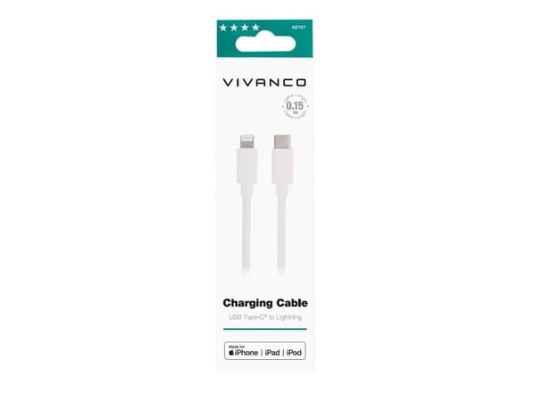 Vivanco LIGHTNVVUSBC015W, 0,15 m, Lightning, USB C, Uros, Uros, Valkoinen