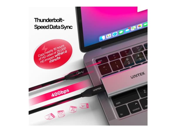 Unitek - USB-kabel - 24 pin USB-C (hann) til 24 pin USB-C (hann) - USB / USB 2.0 / USB 3.0 / USB 3.1 / USB 3.2 / USB 3.2 Gen2 / Thunderbolt 3 / Thund