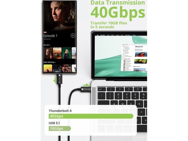 Techly ICOC MUSB40-CMCM08, 0,8 m, USB C, USB C, USB4 Gen 3x2, 40 Gbit/s, Svart