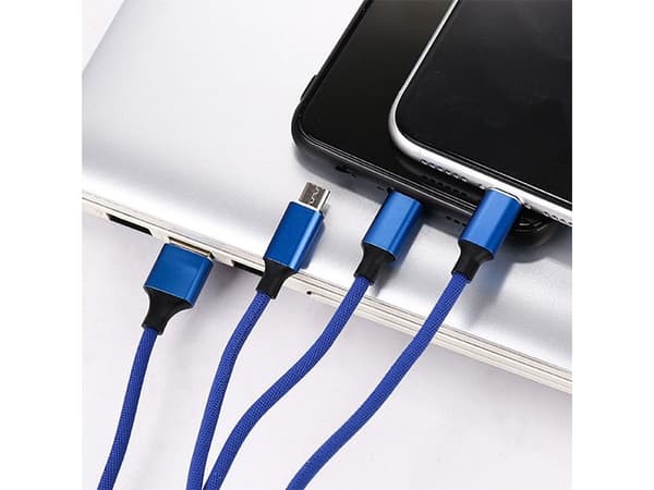 Kabel USB Somostel USB-A - USB-C + microUSB + Lightning 1.2 m Niebieski (25718)