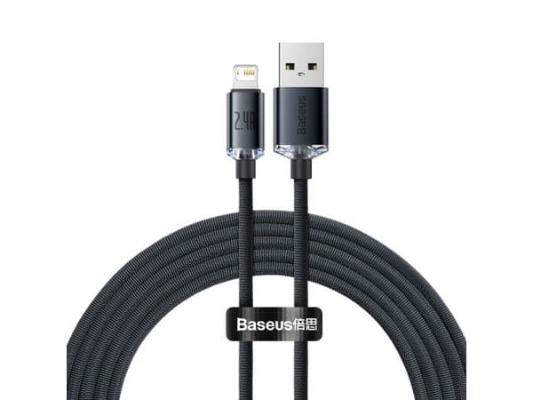 Baseus Crystal Shine, 2 m, Lightning, USB A, Hankjønn, Hankjønn, Sort
