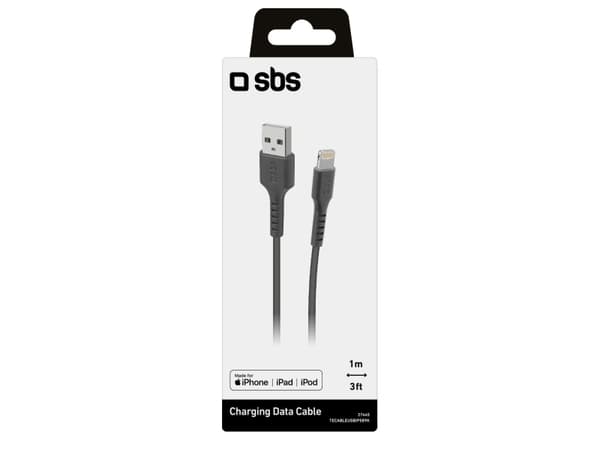 SBS TECABLEUSBIP589K, 1 m, Lightning, USB A, Uros, Uros, Musta