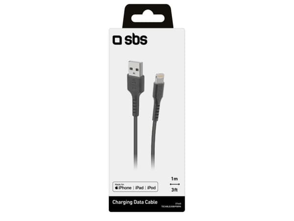 SBS TECABLEUSBIP589K, 1 m, Lightning, USB A, Uros, Uros, Musta