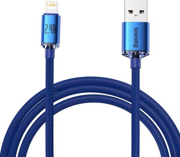 Baseus Crystal Shine, 2 m, Lightning, USB A, Hankoppling, Hankoppling, Blå