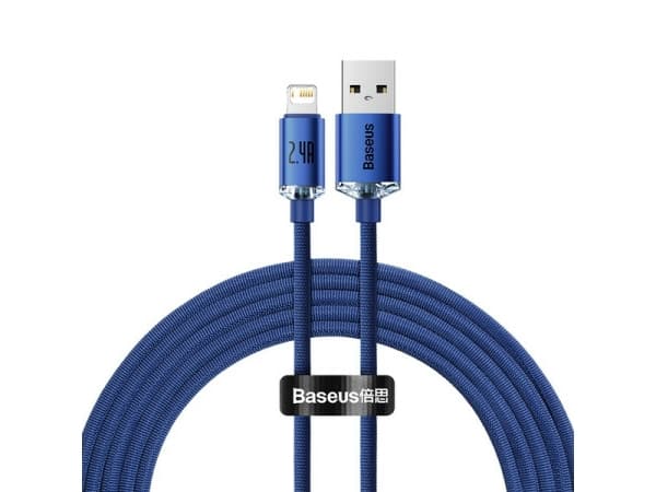 Baseus Crystal Shine, 2 m, Lightning, USB A, Hankjønn, Hankjønn, Blå