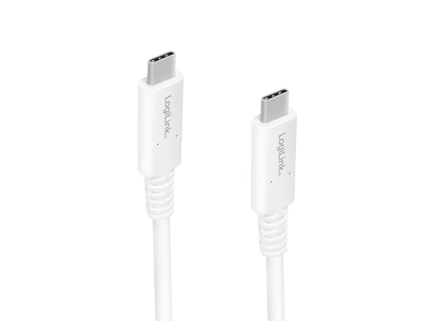 USB 4 Gen 3 Typ-C-kabel, C/M till USB-C/M, PD, AV, vit, 0,8 m