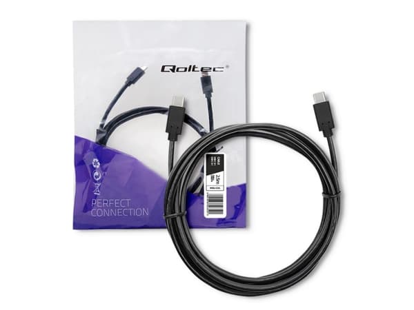 Qoltec - USB-kabel - 24 pin USB-C (hann) til 24 pin USB-C (hann) - USB 3.1 - 0.8 A - 2.5 m - svart
