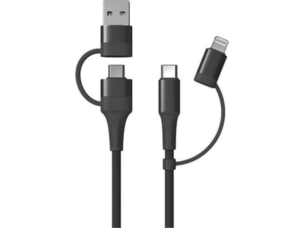 Kabel USB AMiO USB-A + USB-C - USB-C + Lightning 1 m Czarny (AMI-02547)