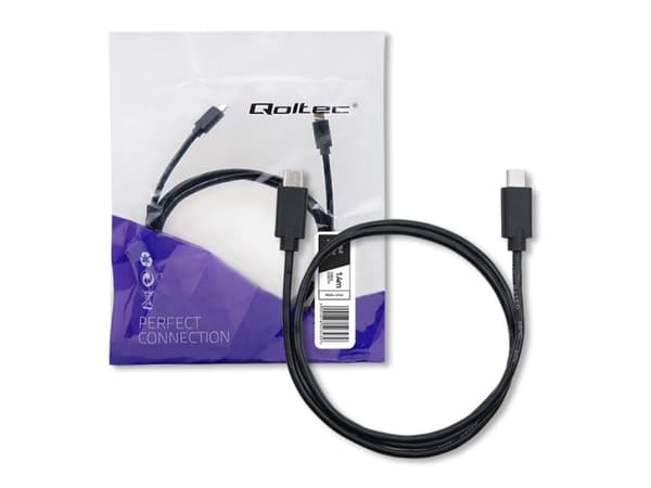 Qoltec - USB-kabel - 24 pin USB-C (hann) til 24 pin USB-C (hann) - USB 2.0 - 1 A - 1.4 m - svart