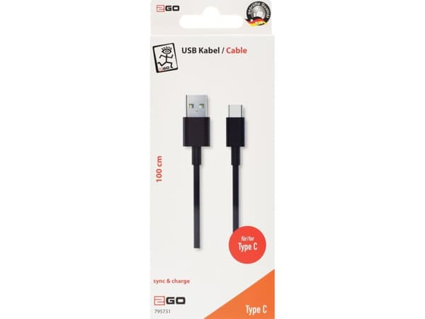2GO 795731, 1 m, USB B, USB C, USB 3.2 Gen 1 (3.1 Gen 1), Svart