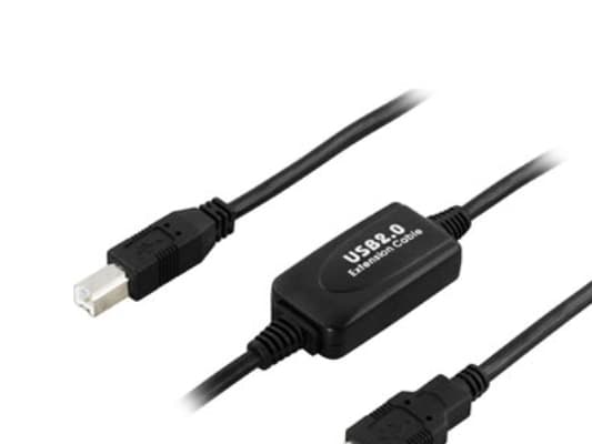 DELTACO USB-EX10MB - USB-kabel - USB (hane) till USB typ B (hane) - USB 2.0 - 10 m - aktiv - svart