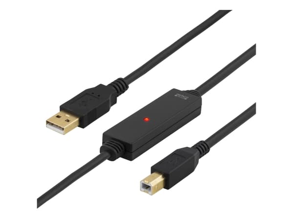 DELTACO USB-EX10MB - USB-kabel - USB (hane) till USB typ B (hane) - USB 2.0 - 10 m - aktiv - svart