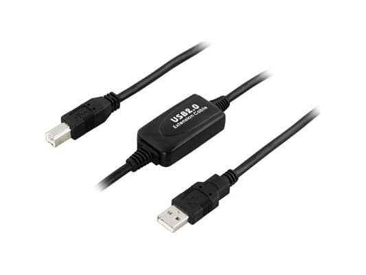 DELTACO USB-EX10MB - USB-kabel - USB (hane) till USB typ B (hane) - USB 2.0 - 10 m - aktiv - svart