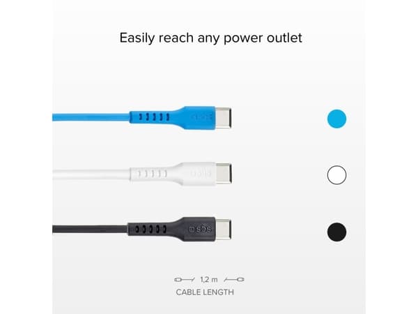 SBS TEKITCC3X1WBK, 1,2 m, USB C, USB C, USB 2.0, Svart, Blå, Vit