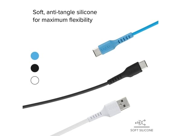 SBS TEKITUSBC3X1WBK, 1,2 m, USB C, USB A, USB 2.0, Svart, Blå, Vit