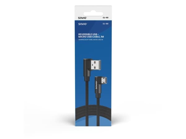 Kabel med dobbeltsidig USB Micro USB-kontakt - USB A 1m, CL-161