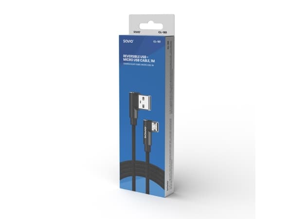 Kabel med dobbeltsidig USB Micro USB-kontakt - USB A 1m, CL-161