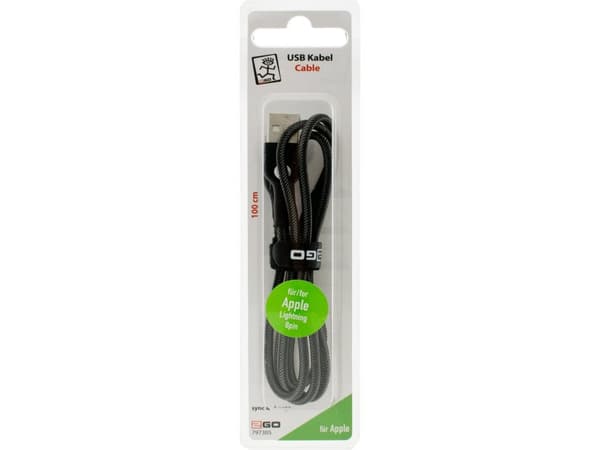 2GO 797305, 1 m, Lightning, USB B, Hankjønn, Hankjønn, Sort
