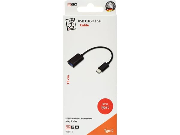 2GO 795815, 0,145 m, USB A, USB C, Sort