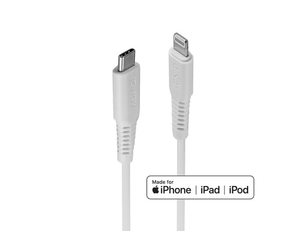 Lindy 31315, 0,5 m, Lightning, USB C, Hankjønn, Hankjønn, Hvit