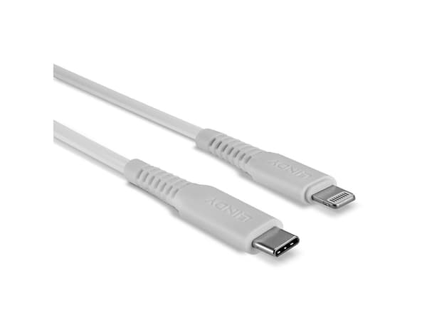 Lindy 31318, 3 m, Lightning, USB C, Hankjønn, Hankjønn, Hvit