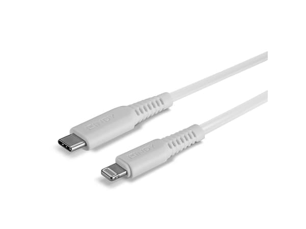Lindy 31318, 3 m, Lightning, USB C, Hankjønn, Hankjønn, Hvit