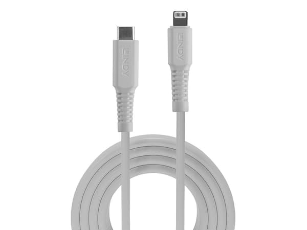 Lindy 31318, 3 m, Lightning, USB C, Hankjønn, Hankjønn, Hvit