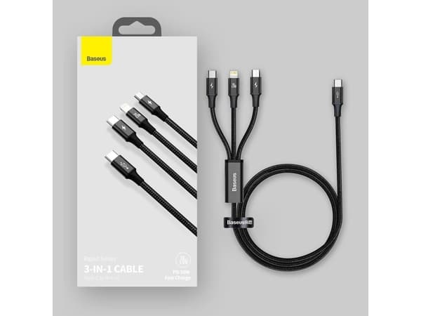 Kabel USB Baseus USB-C - USB-C + microUSB + Lightning 1.5 m Zielony (1573-74475_20220301153445)